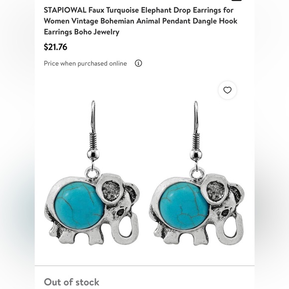 NWOT Turquoise Elephant Drop Earrings Bohemian Animal Dangle Hook Earrings - Picture 6 of 6